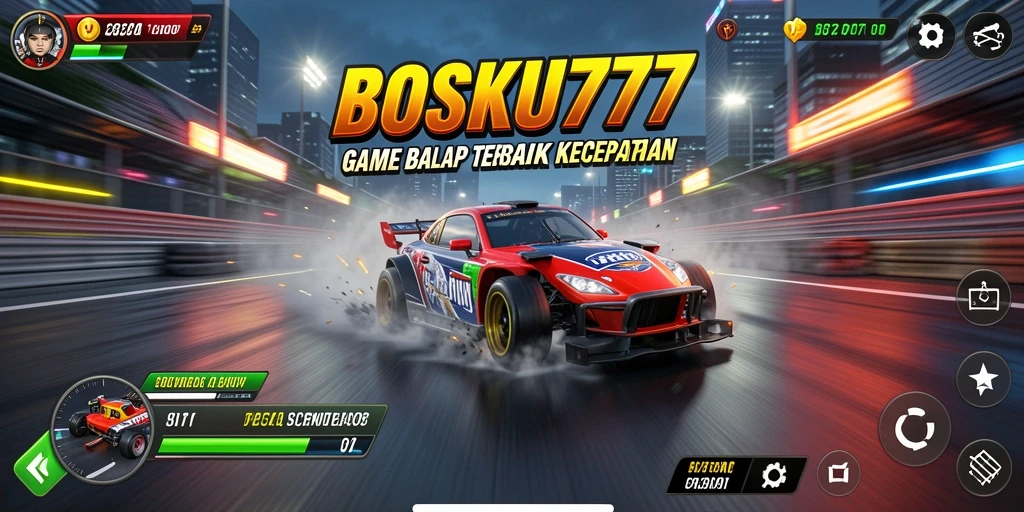 Tampilan gameplay intens dalam balapan kecepatan tinggi di BOSKU777.