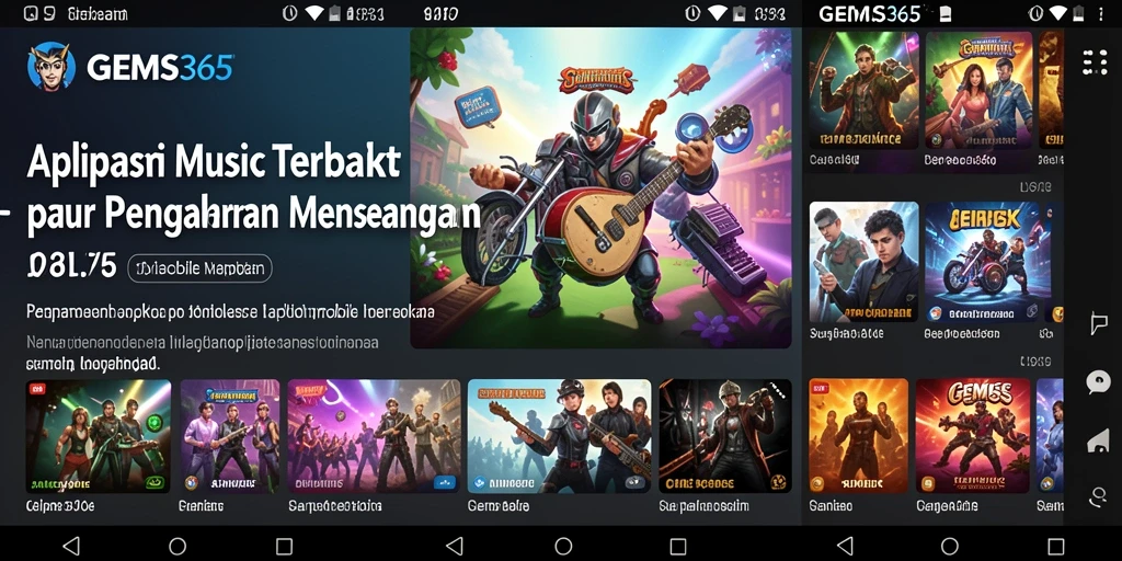 Tampilan gameplay GEMS365 yang menampilkan berbagai pilihan musik.