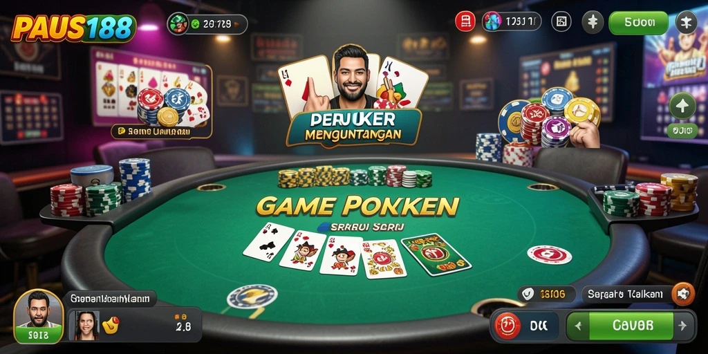 Screenshot gameplay PAUS188 menampilkan suasana poker yang mendebarkan.