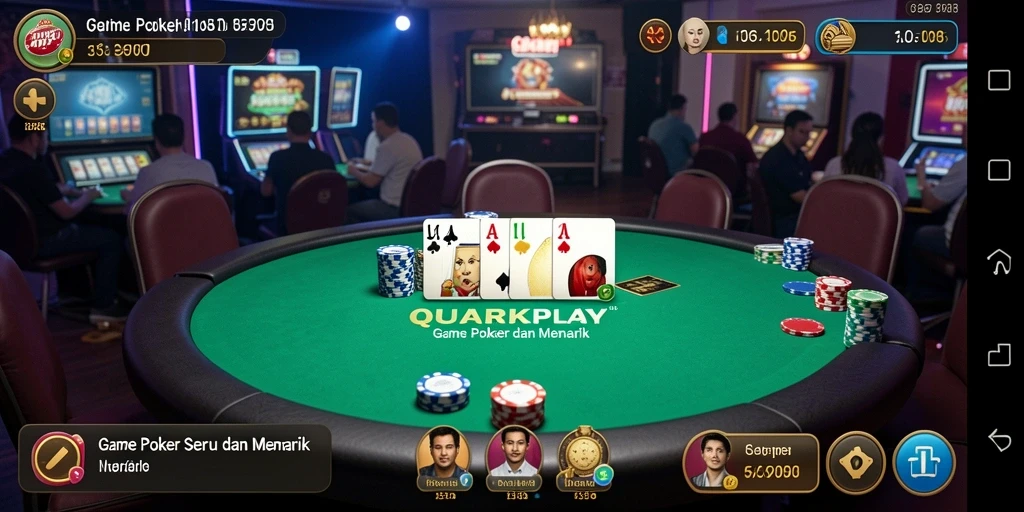 Screenshot gameplay poker yang menampilkan suasana seru dan interaksi pemain.