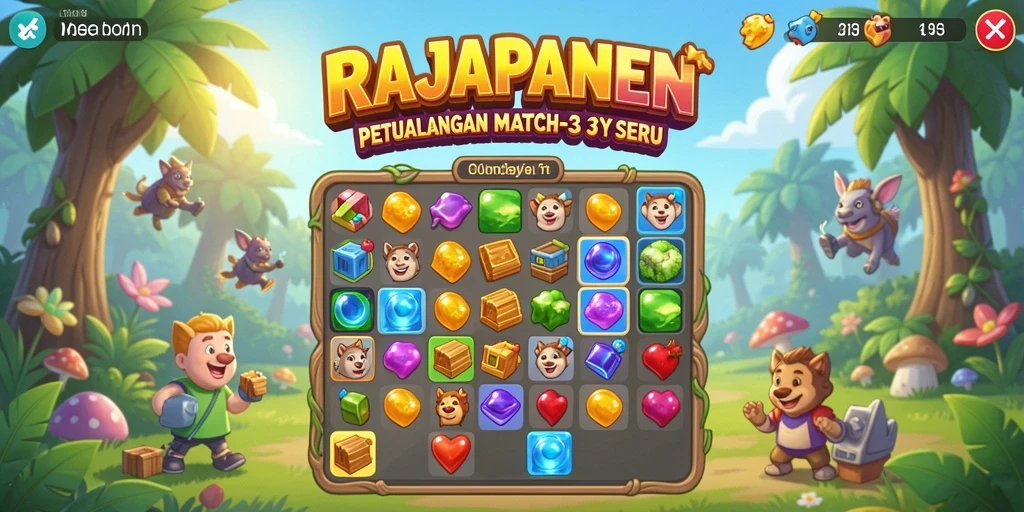 Screenshot RAJAPANEN menampilkan gameplay seru dan warna-warni Match-3.