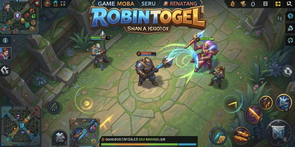 Tangkapan layar gameplay seru dari ROBINTOGEL yang menampilkan pertarungan antar hero.