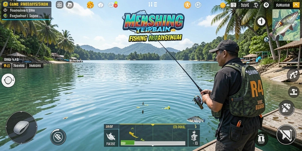 Gameplay RR44 yang menampilkan aksi memancing yang mendebarkan.