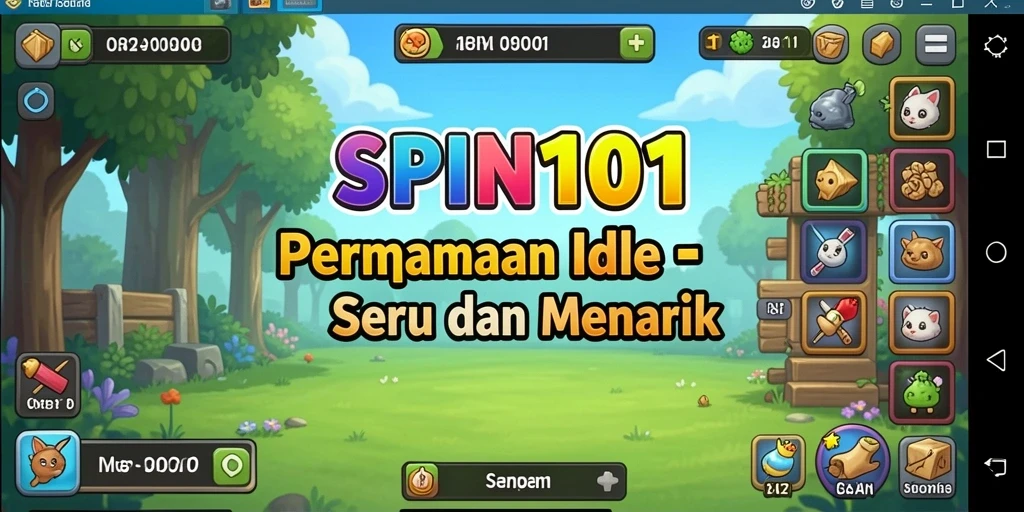 Tampilan gameplay SPIN101 yang menampilkan kemajuan dan upgrade.